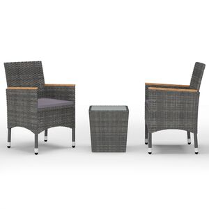 vidaXL Set Bistrot Giardino 3 pz Polyrattan e Vetro Temperato Grigio