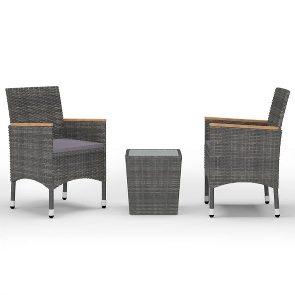 vidaXL Set Bistrot Giardino 3 pz Polyrattan e Vetro Temperato Grigio