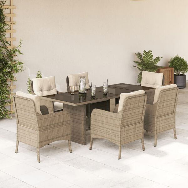 vidaXL Set da Pranzo da Giardino 7 pz con Cuscini Beige in Polyrattan