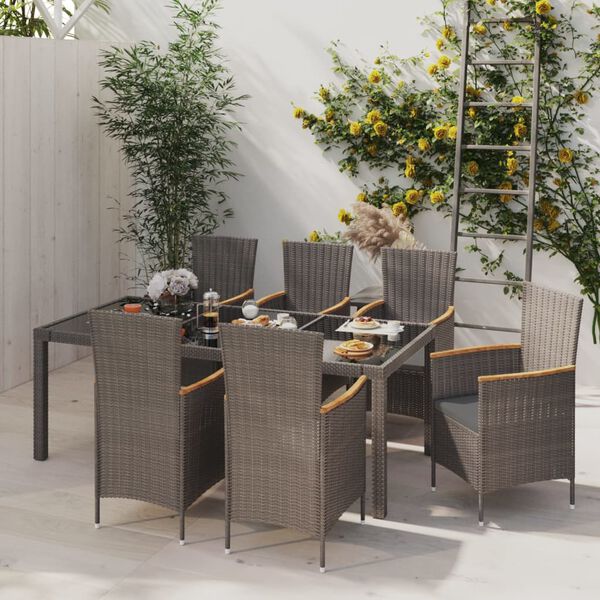 vidaXL Set da Giardino 7 pz con Cuscini in Polyrattan Nero e Grigio
