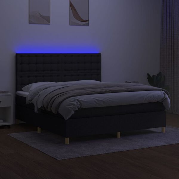 vidaXL Letto a Molle con Materasso e LED Nero 160x200 cm in Tessuto