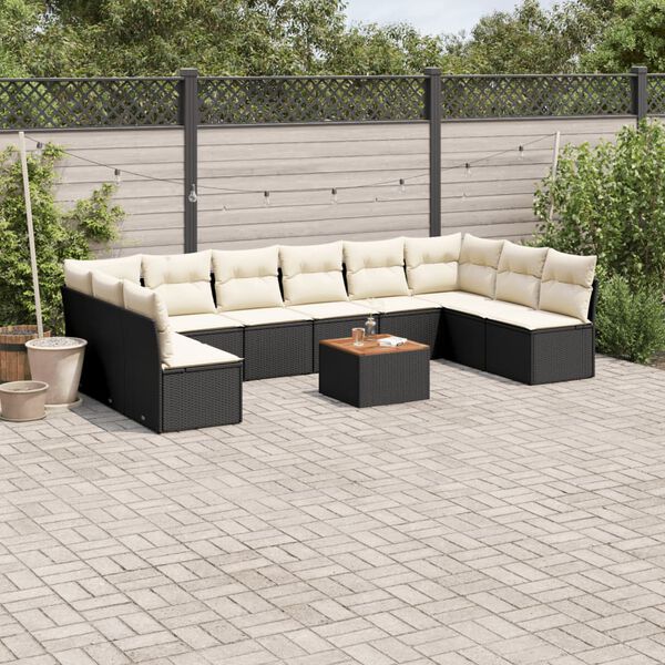 vidaXL Set Divani da Giardino 11 pz con Cuscini in Polyrattan Nero