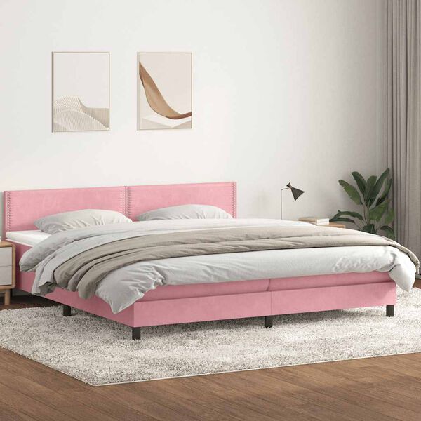 vidaXL Giroletto a Molle con Materasso Rosa 180x210 cm in Velluto