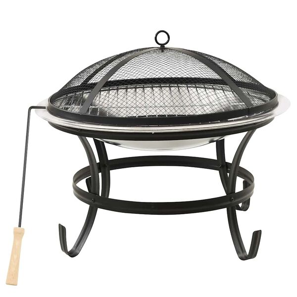 vidaXL Braciere e Barbecue 2in1 e Attizzatoio 56x56x49 cm Acciaio Inox