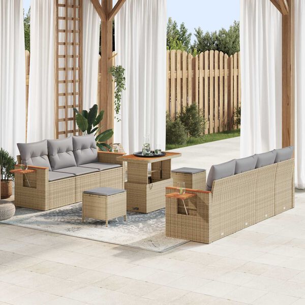 vidaXL Set Divano da Giardino con cuscino 10 pcs beige e grigio chiaro