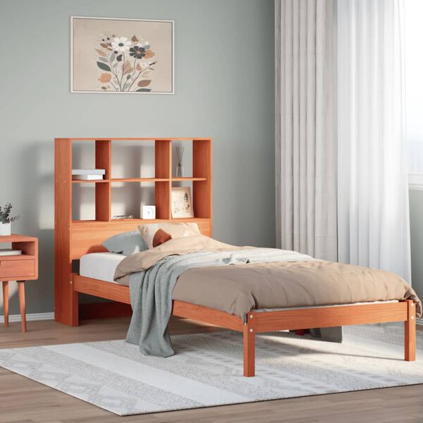 vidaXL Letto Libreria senza Materasso Marrone Cera 90x190 cm in Pino
