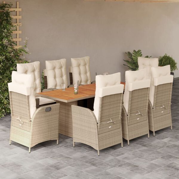 vidaXL Set da Pranzo da Giardino 9 pz con Cuscini Beige in Polyrattan