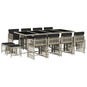 vidaXL Set da Pranzo da Giardino 13pz con Cuscini Grigio in Polyrattan
