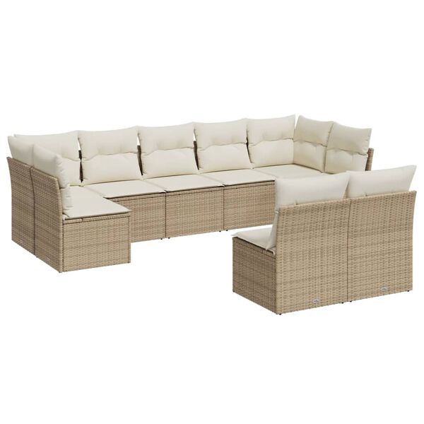 vidaXL Set Divano da Giardino 9 pz con Cuscini Beige in Polyrattan