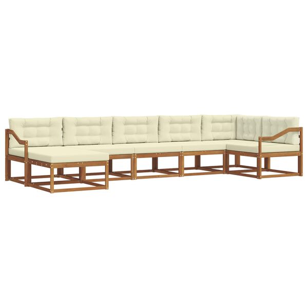 vidaXL Set di divani da esterno con cuscino 7 pcs Naturale e Crema