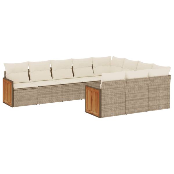 vidaXL Set Divano da Giardino 10 pz con Cuscini Beige in Polyrattan