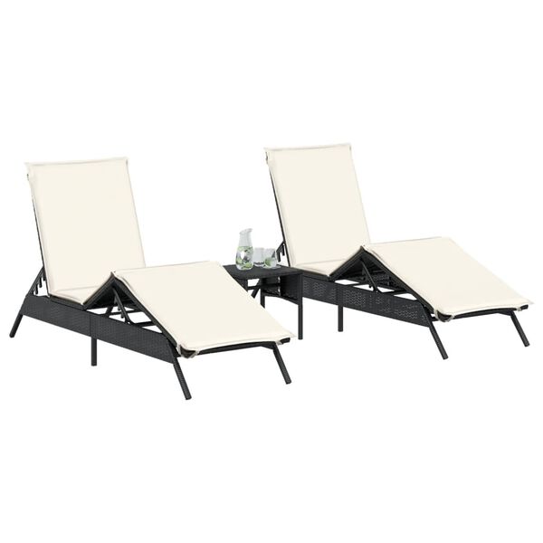 vidaXL Lettini Prendisole con Cuscini 2 pz Neri in Polyrattan