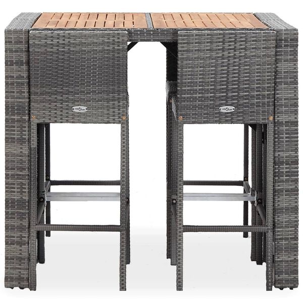 vidaXL Set da Bar da Giardino 5 pz Polyrattan e Legno Acacia Grigio