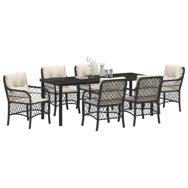 vidaXL Set da Pranzo per Giardino con cuscino 7 pcs Nero polyrattan