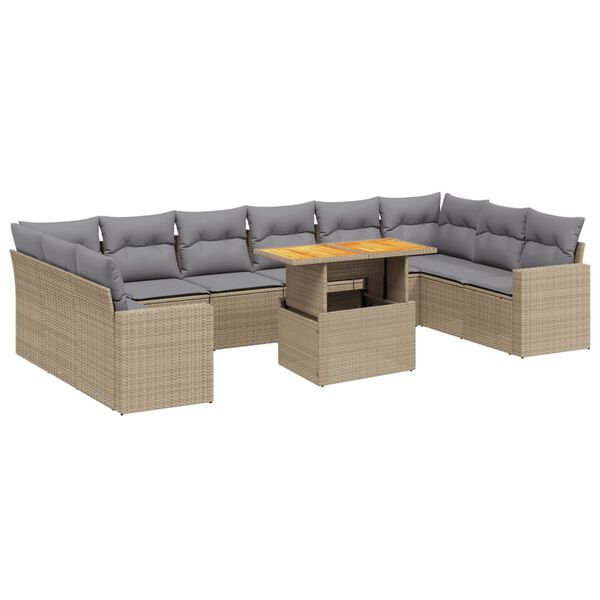 vidaXL Set Divani da Giardino 11 pz con Cuscini Beige in Polyrattan