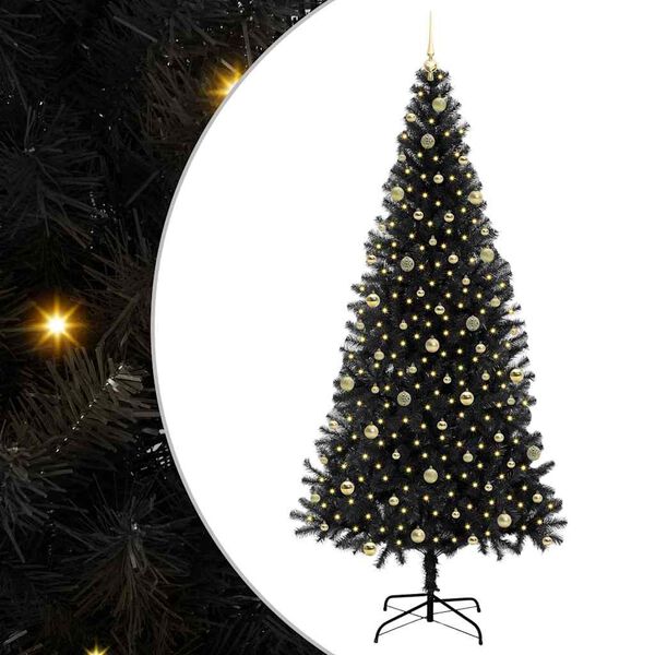 vidaXL Albero di Natale con 300 LED con supporto Nero 240 cm PVC