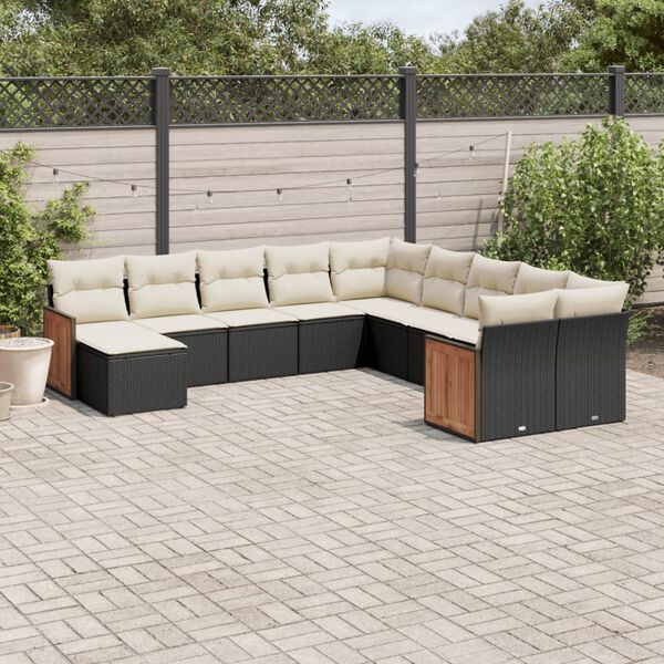 vidaXL Set Divani da Giardino 11 pz con Cuscini in Polyrattan Nero