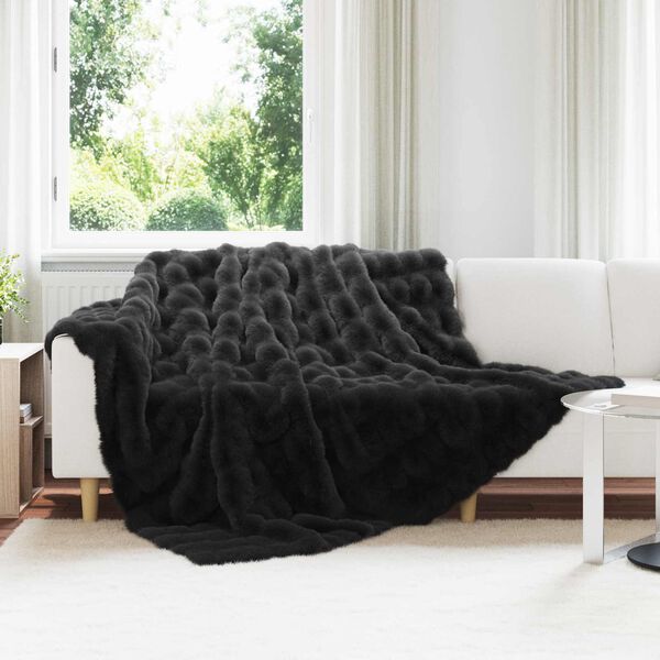 vidaXL Coperta in Pelliccia di Coniglio Finta 4 pcs Nero 220 x 240 cm