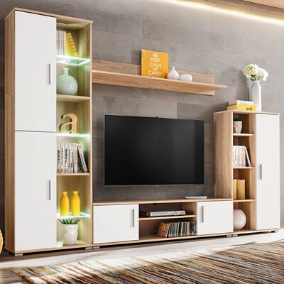 vidaXL Parete Attrezzata Porta TV Luci LED Quercia di Sonoma e Bianco
