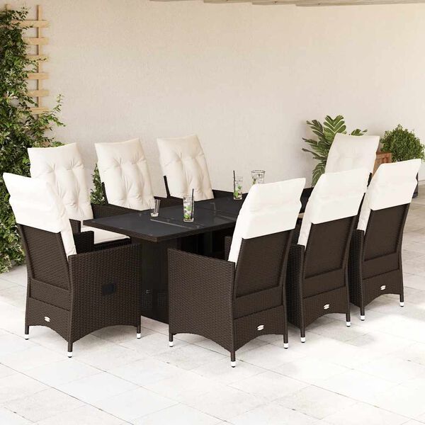 vidaXL Set da Pranzo da Giardino 9pz con Cuscini Marrone in Polyrattan