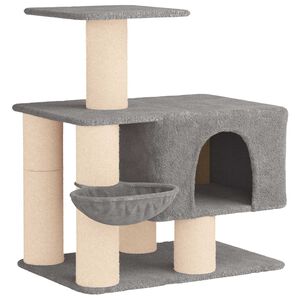 vidaXL Albero per gatti con pali per graffiare in sisal Grigio Chiaro