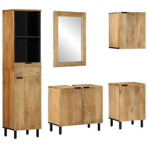 vidaXL Set Mobili da Bagno 5 pz Marrone in Legno Massello di Mango