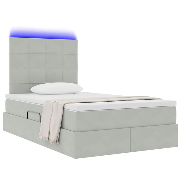 vidaXL Letto con contenitore e LED Grigio chiaro 120 x 190 cm Velluto
