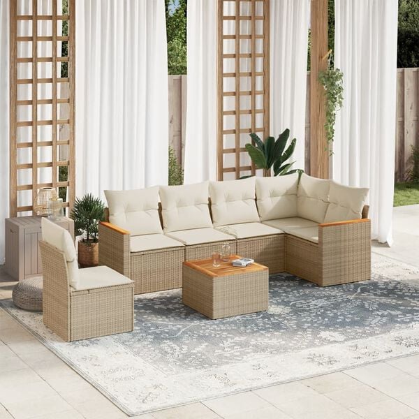 vidaXL Set Divani da Giardino 7 pz con Cuscini Beige in Polyrattan