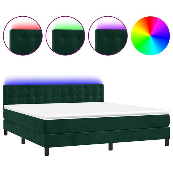 vidaXL Letto a Molle con Materasso e LED Verde Scuro 160x200cm Velluto