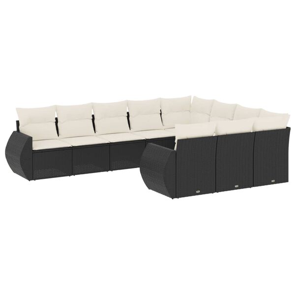 vidaXL Set Divani da Giardino 10pz con Cuscini in Polyrattan Nero