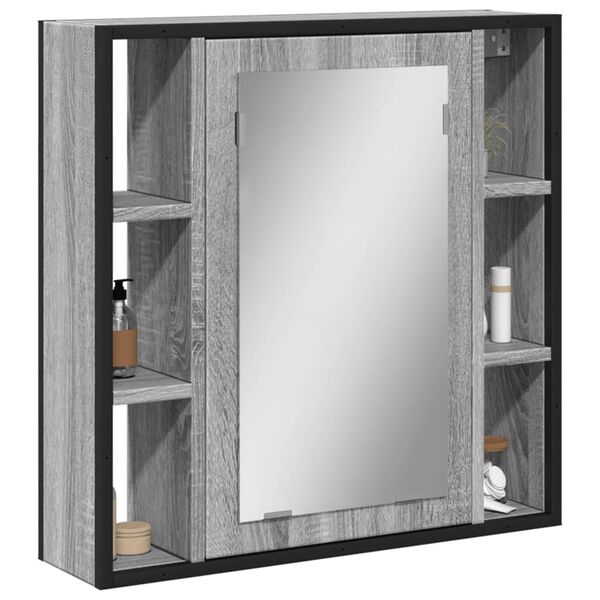 vidaXL Mobile Specchio da Bagno Grigio Sonoma 60x16x60 cm Multistrato