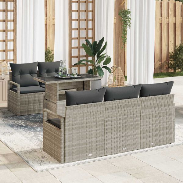 vidaXL Set Divano da Giardino 6 pcs Grigio chiaro Poly Rattan