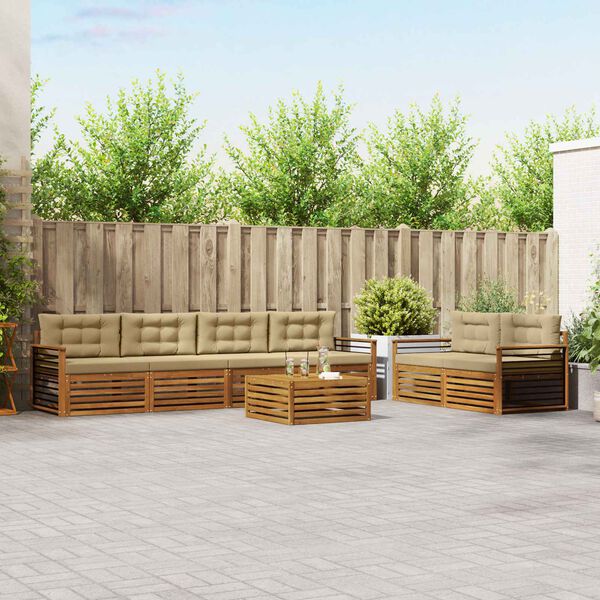 vidaXL Set di divani da esterno con cuscino 7 pcs Naturale e Beige
