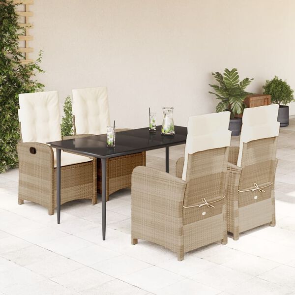 vidaXL Set da Pranzo da Giardino 5 pz con Cuscini Beige in Polyrattan