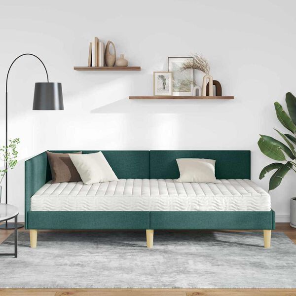 vidaXL Struttura Letto Angolare con Materasso 2 pcs Verde Tessuto