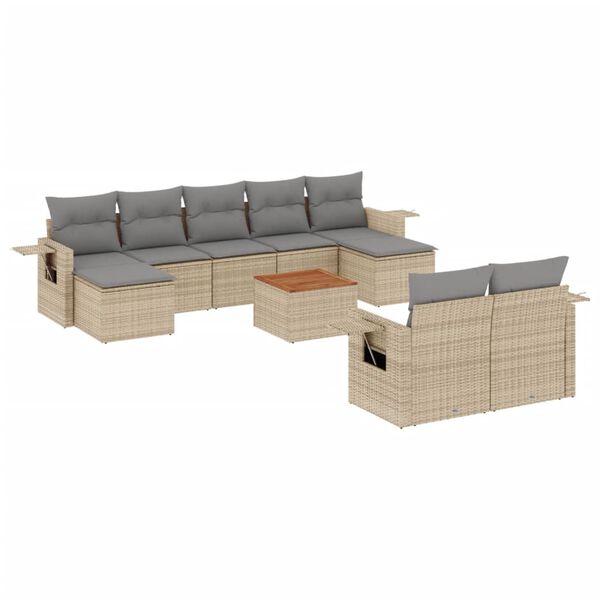 vidaXL Set Divano da Giardino 10 pz con Cuscini Beige in Polyrattan