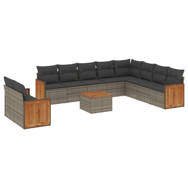 vidaXL Set Divani da Giardino 11 pz con Cuscini in Polyrattan Grigio