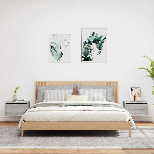 vidaXL Comodini a Parete con luci LED 2 pz Grigio Sonoma