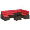 vidaXL Set Divano da Giardino 9 pz Marrone e Rosso polyrattan