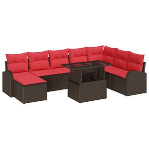vidaXL Set Divano da Giardino 9 pz Marrone e Rosso polyrattan