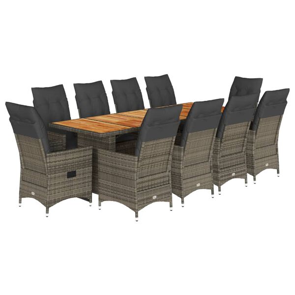 vidaXL Set Bistr&ograve; da Giardino 11 pz con Cuscini in Polyrattan Grigio