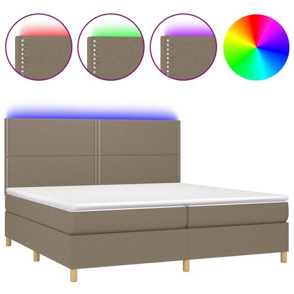 vidaXL Letto a Molle Materasso e LED tortora 200x200cm in Tessuto