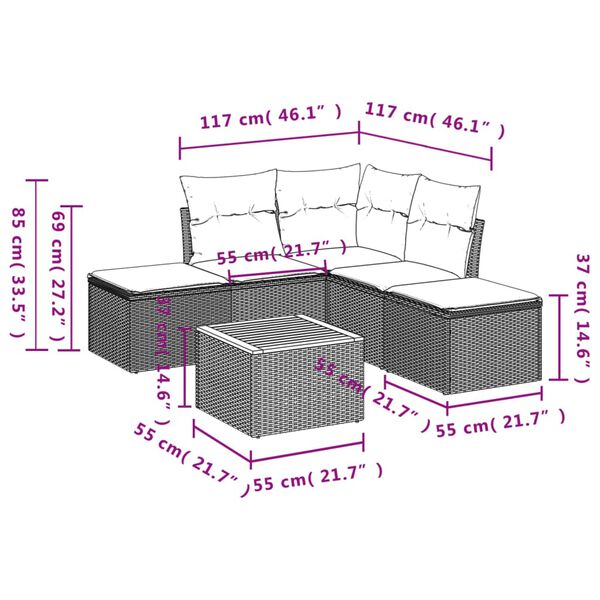 vidaXL Set Divano da Giardino 6 pz con Cuscini Grigio in Polyrattan