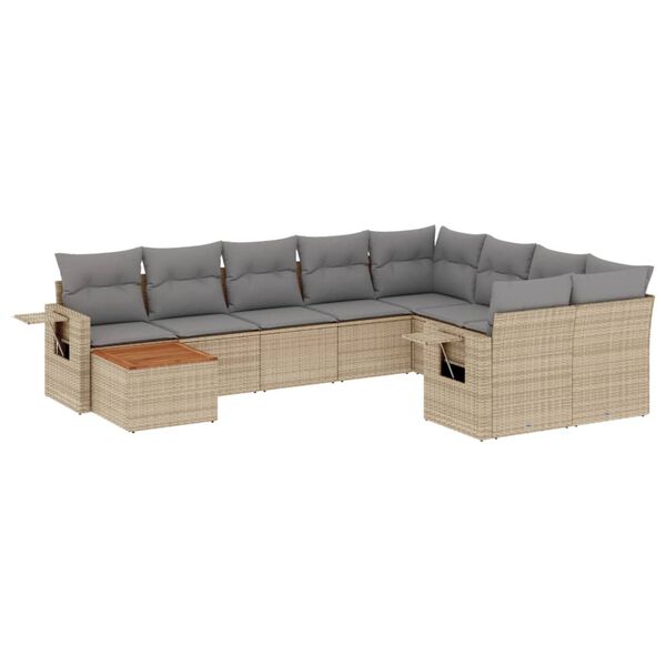 vidaXL Set Divano da Giardino 10 pz con Cuscini Beige in Polyrattan