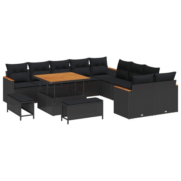 vidaXL Set Divano da Giardino 13 pcs Nero polyrattan