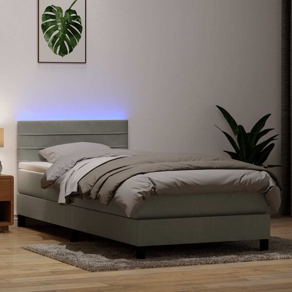 vidaXL Letto a Molle con Materasso e LED Grigio Chiaro 100x220cm Velluto