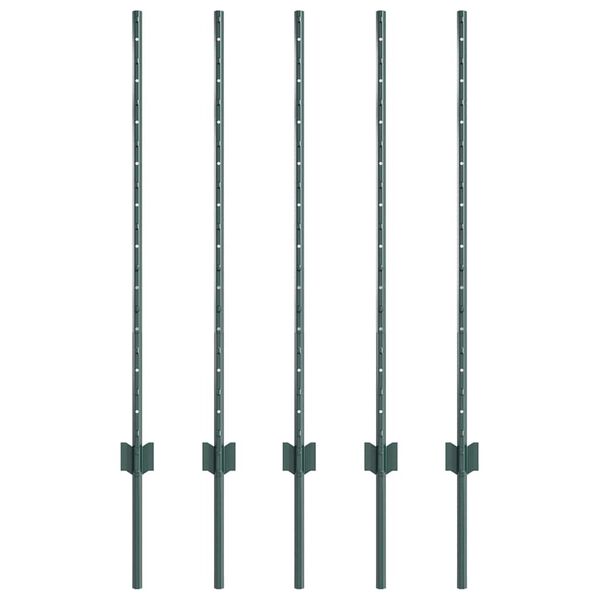vidaXL Palo della recinzione 5 pcs Verde 140 cm Acciaio