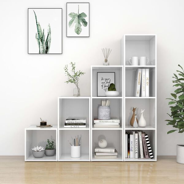 vidaXL Set Mobile TV 4 pz Bianco Lucido in Legno Multistrato