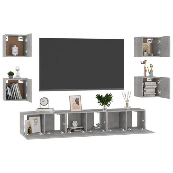 vidaXL Set di Mobili Porta TV 7 pz Grigio Cemento in Legno Multistrato