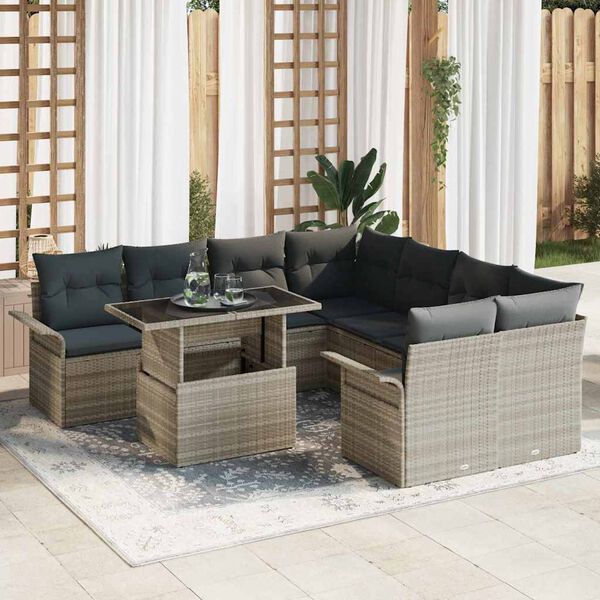 vidaXL Set Divano da Giardino con cuscino 9 pcs Grigio chiaro